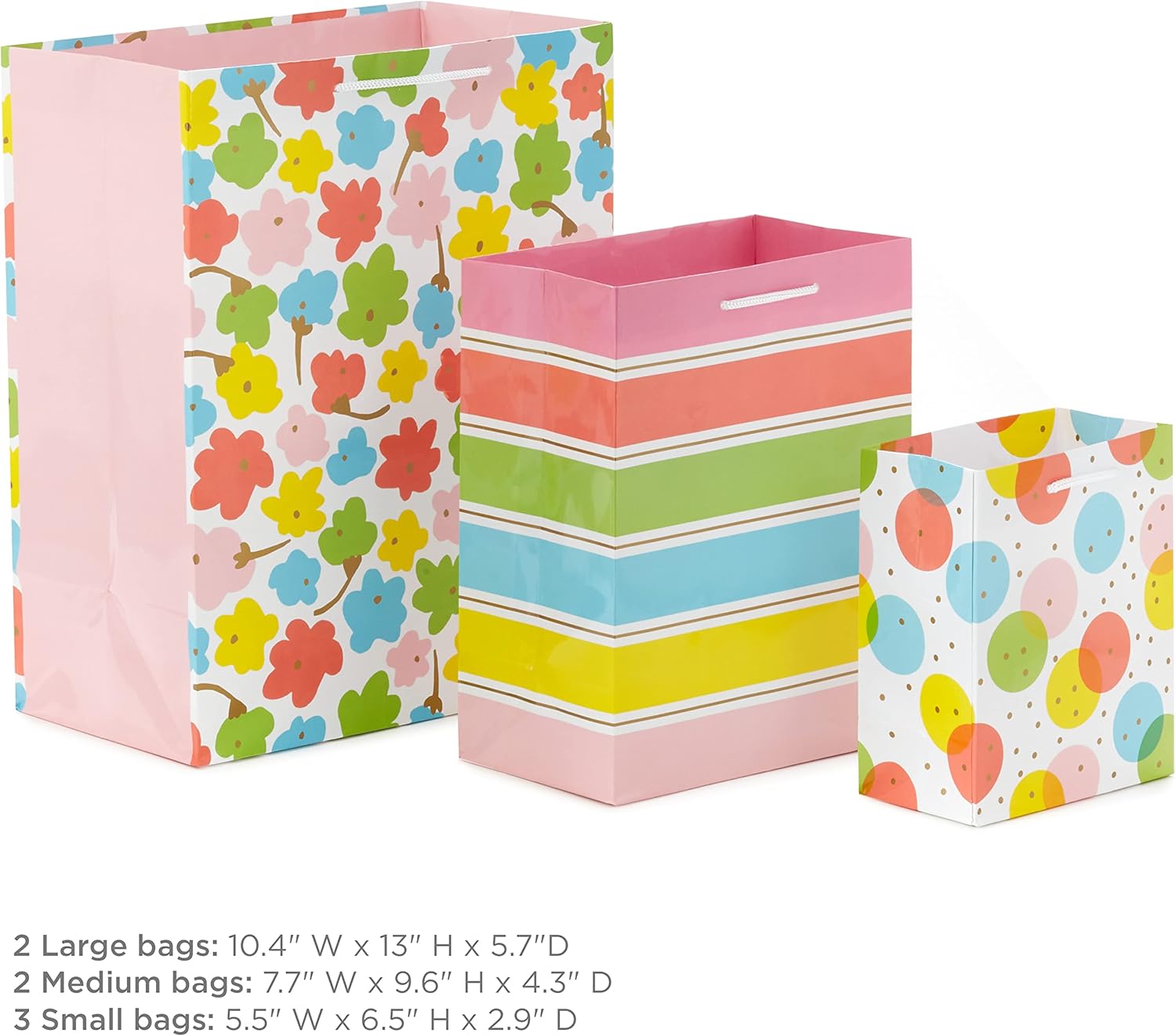 Hallmark Easter Gift Bags in Assorted Sizes (8 Bags: 3 Small 6", 3 Medium 9", 2 Large 13") Polka Dots, Rainbow Stripes, Flowers for Spring, Birthdays, Baby Showers, Gender Reveal Parties - Image 3