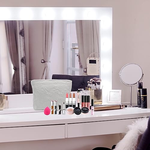 Miniatura 7 de PAZIMIIK Bolsas de maquillaje para monedero, bolsa de cosméticos con cremallera, Rosa Blanco