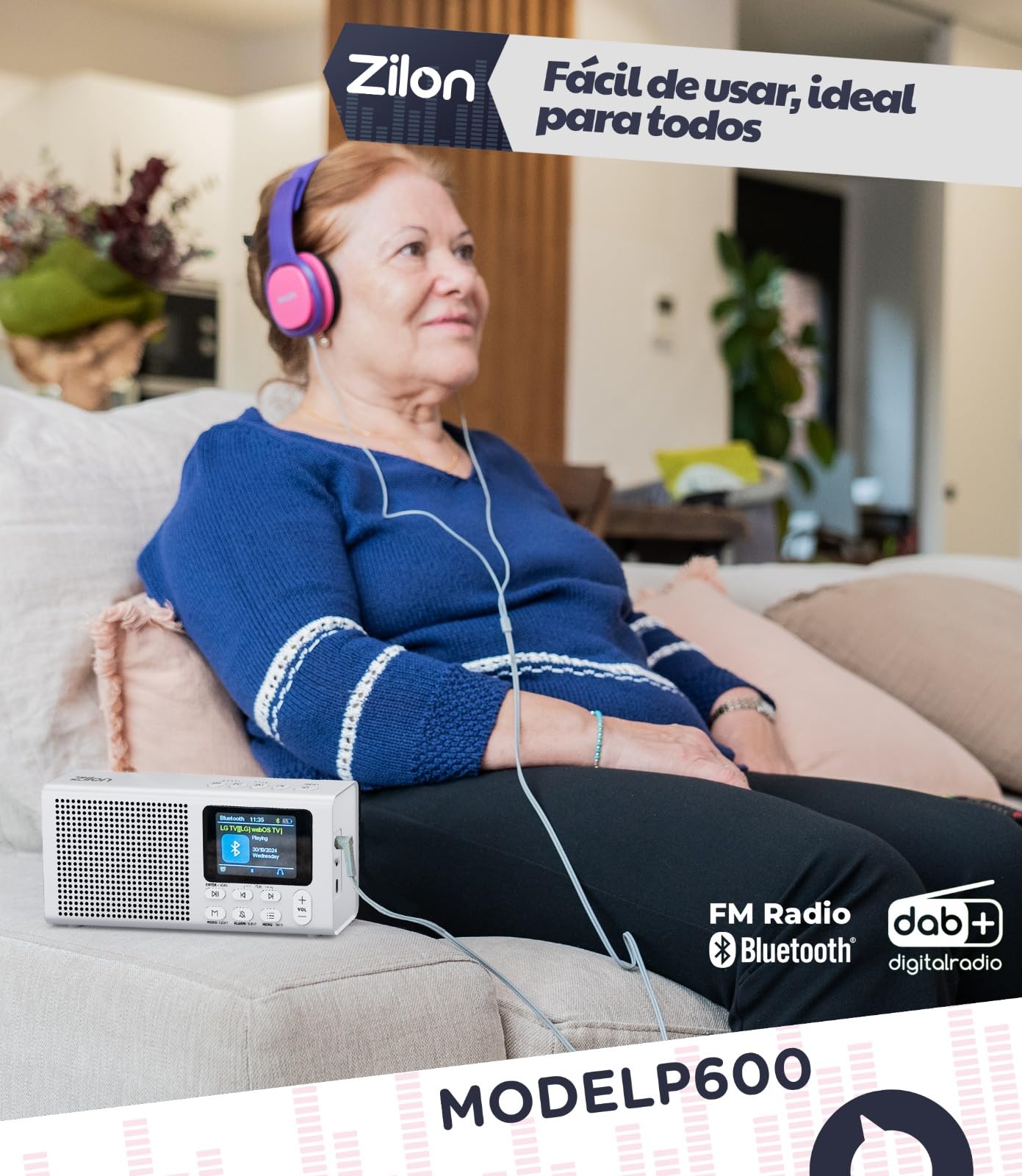 ZILON Radio Portatil Digital Dab+ FM Bluetooth Recargable Kit Emergencias - Altavoz Compacta Mediana con Bateria 2200mAh USB C Pantalla LCD Color Ideal para Cocina Camping Alarma Reloj TV y Trabajo