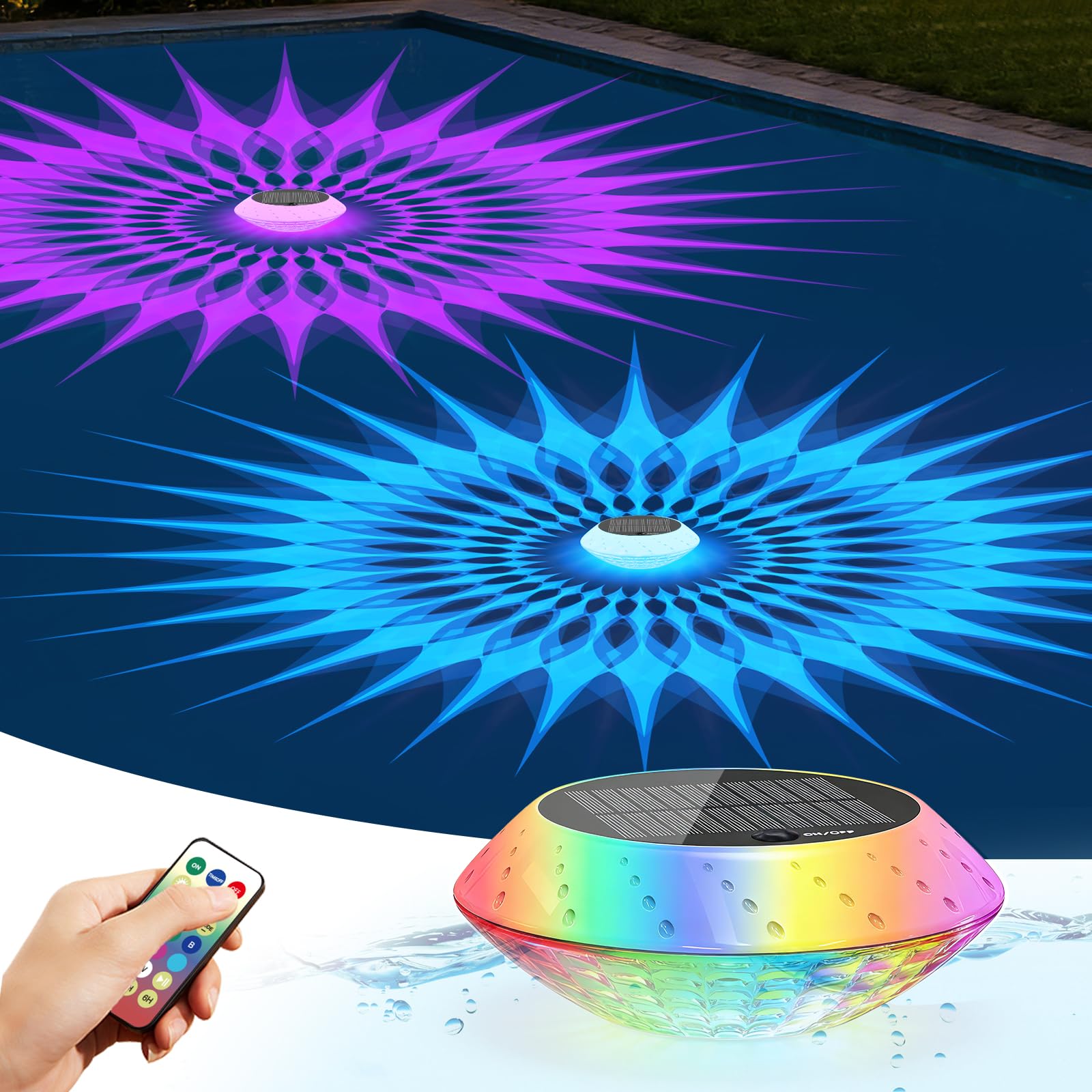 Photo 1 of 2026 Upgrade Solar Powered Floating Pool Lights(1 Pack), 1800mAh Pool Lights That Float with Remote, 42 Lighting, Timer Function, IP68 Waterproof for Inground/Above Ground Pool, Pool Party, Bathtub