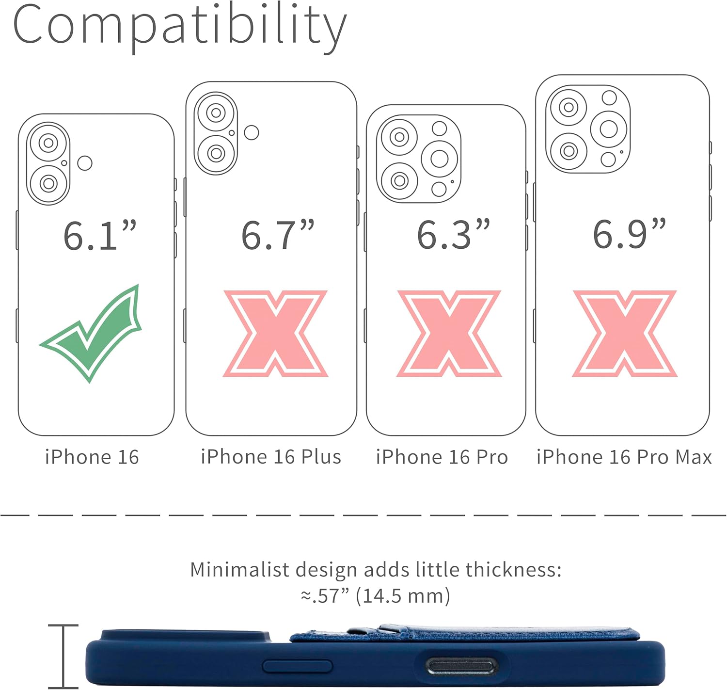 Dockem Card Case for iPhone 16 with Liquid Silicone Shell, Built-in Metal Plate for Magnetic Mounting & Stitched-on Synthetic Leather Wallet with 2 Credit Card Slots (M2L SI, Navy Blue)