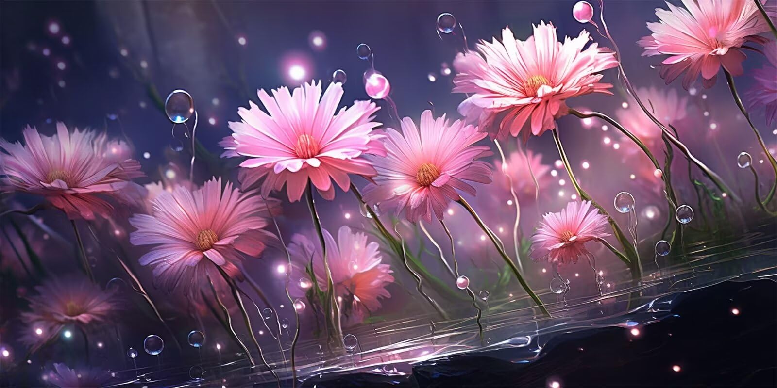 Flower River Diamond Art, zestaw do malowania diamentami 5D, duży rozmiar, 140 x 70 cm, obraz Dimond, kryształowe zestawy artystyczne dla dorosłych i początkujących, DIY, haftowanie krzyżowe, do