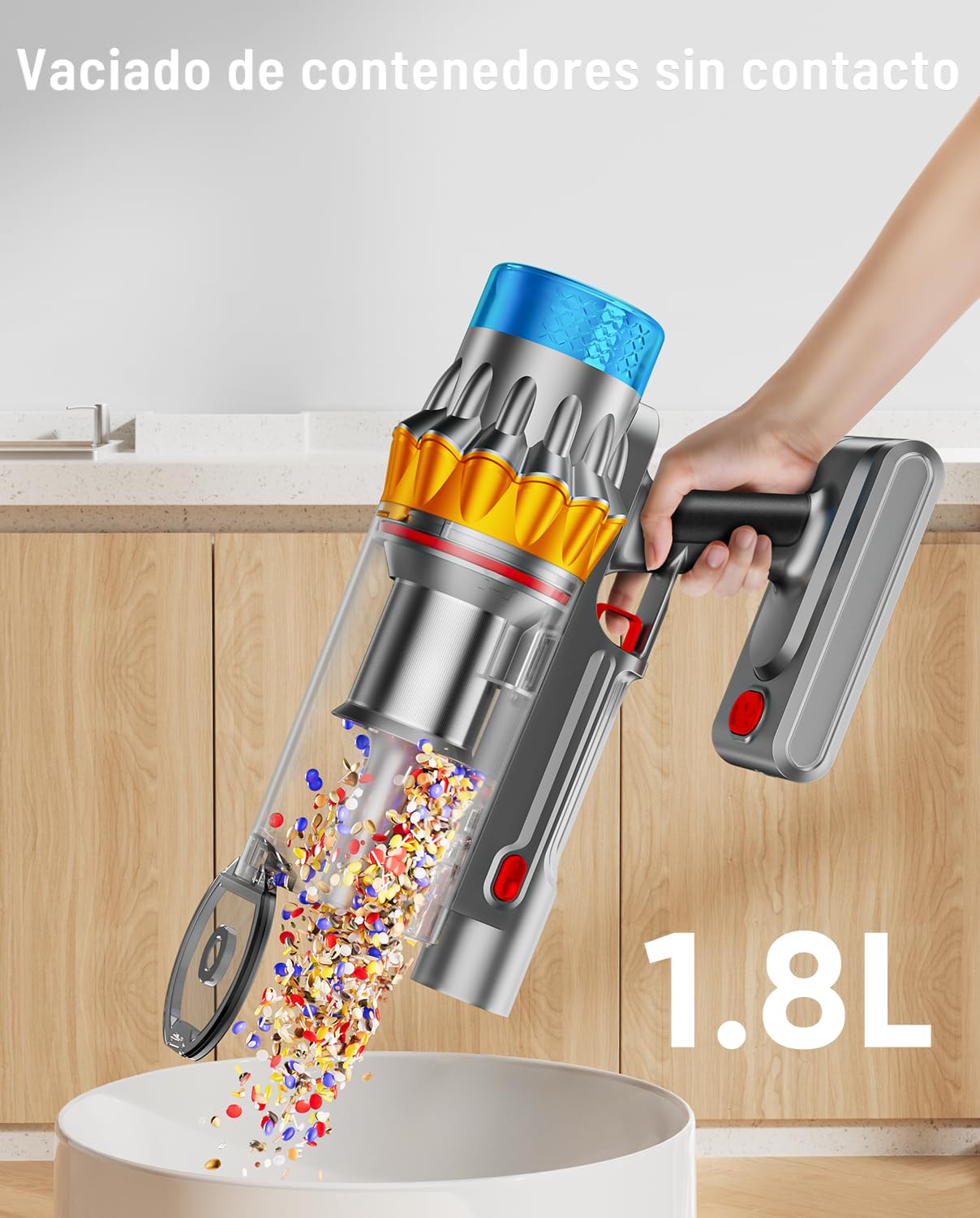 Aspiradora sin Cable 55KPA 650W 70Mins,Escoba Aspiradora sin Cable de 1,8 L, Aspiradora Vertical sin Antienredos/Pantalla LED/Autoportante, Adecuada Para Pelo Demascotas, Alfombras y Suelos de Madera — view 6