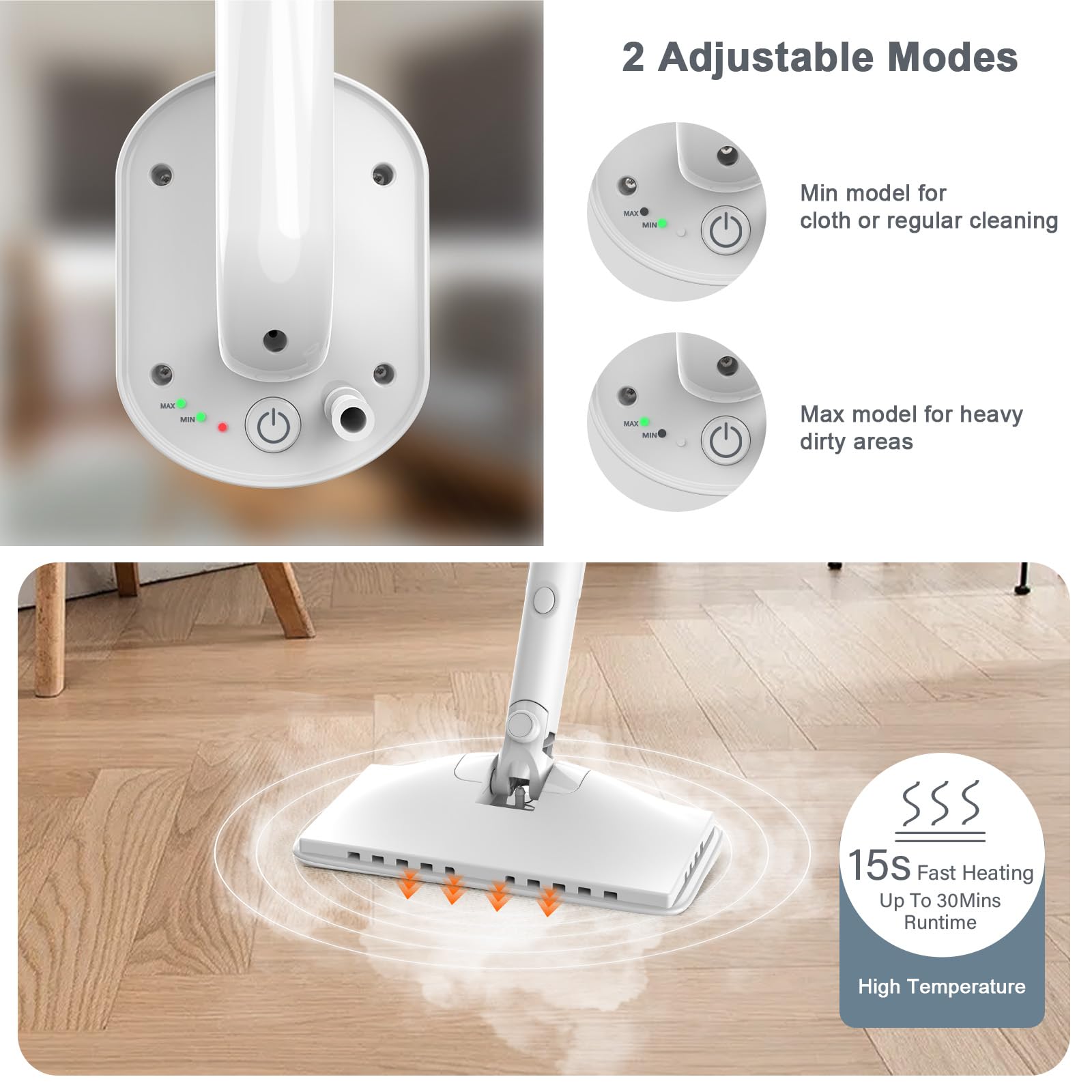 Rotated Steam Mop Cleaner 23FT Power Cable, Detachable Steam Cleaner