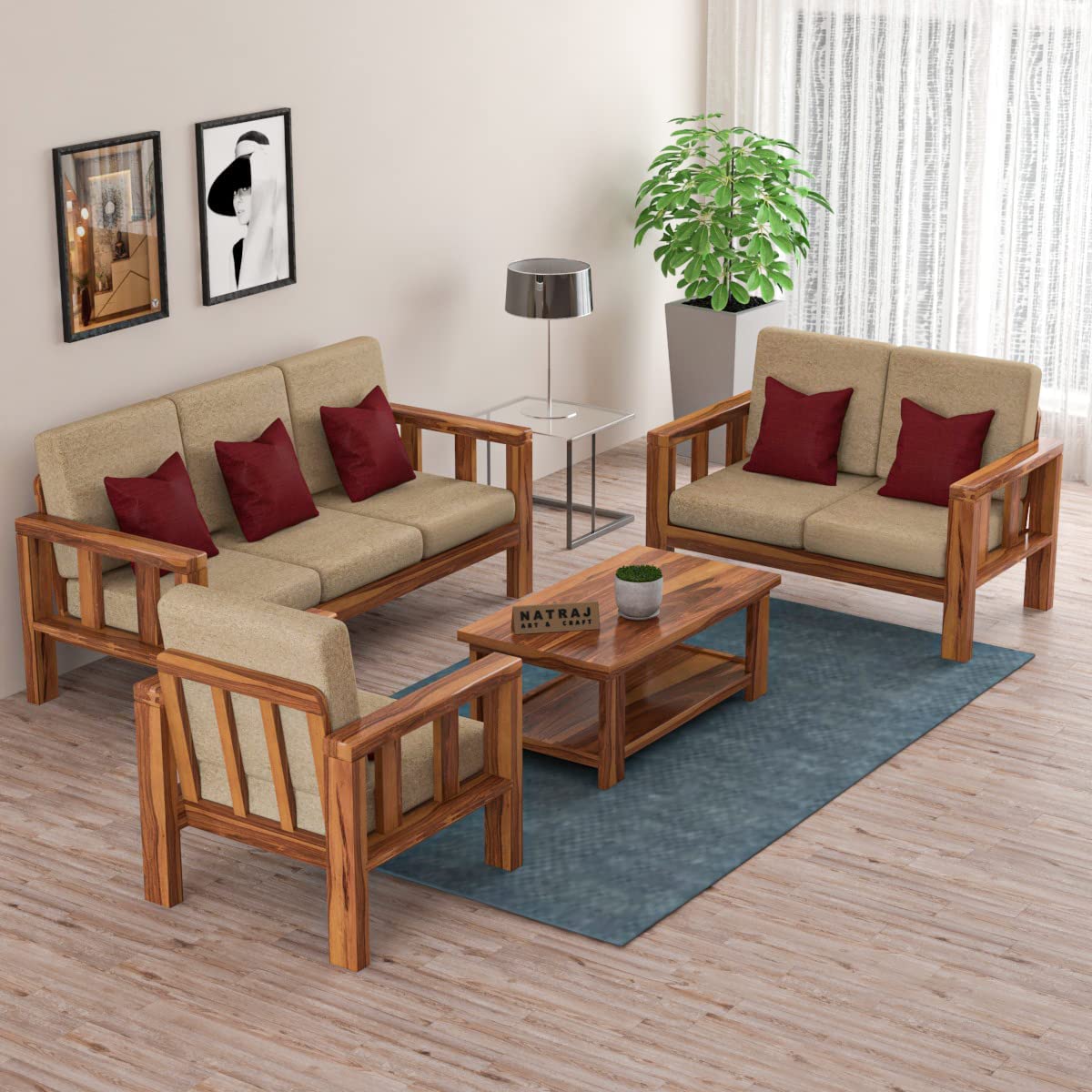 Natraj Art & Craft Sheesham Wood 6 Seater Sofa Set for Living Room Wooden Sofa Set for Living Room Furniture Without Coffee Table (3+2+1, Natural Teak Finish) (B0C3RH1WMB) Amazon Price History, Amazon Price Tracker