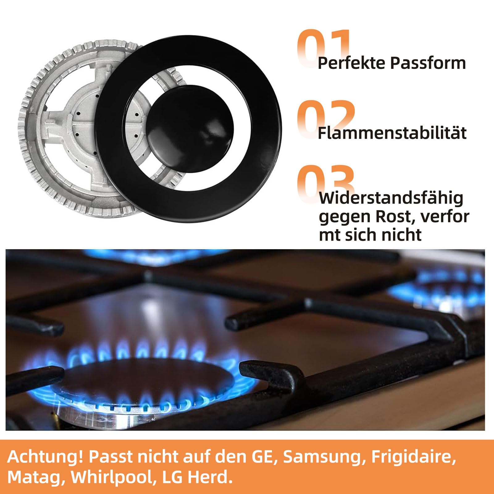 Juego de cubierta de cocina de gas, 6 tapones de llama y 5 quemadores de gas, juego de cubierta para 5 hornillos, repuesto para cocinas de gas para