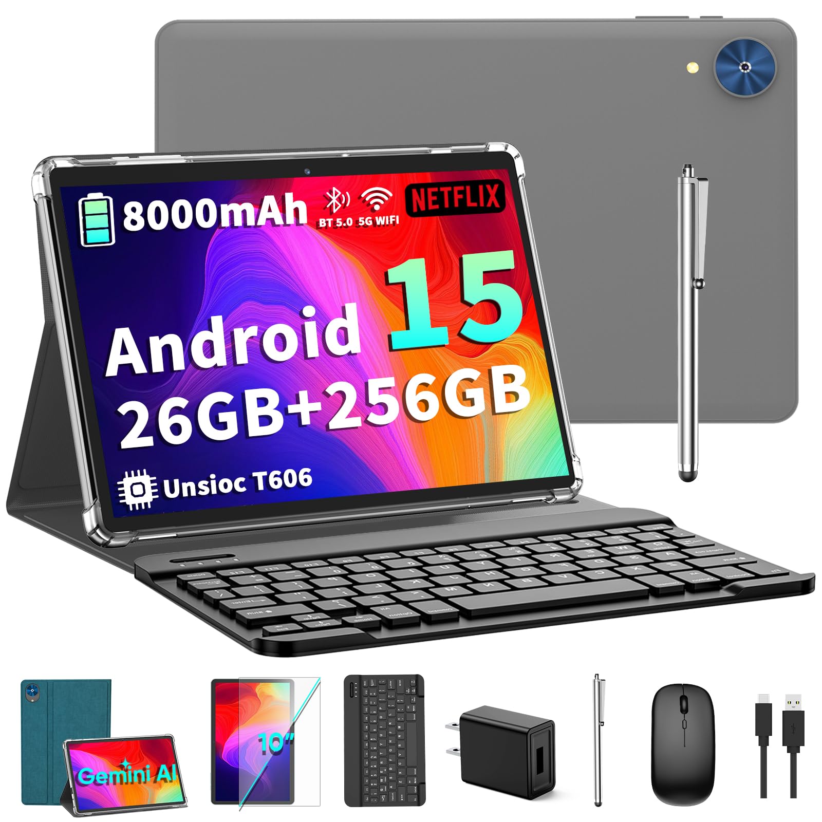 Amazon.com : 2026 Android 15 Tablet with Keyboard - 26GB+256GB+2TB