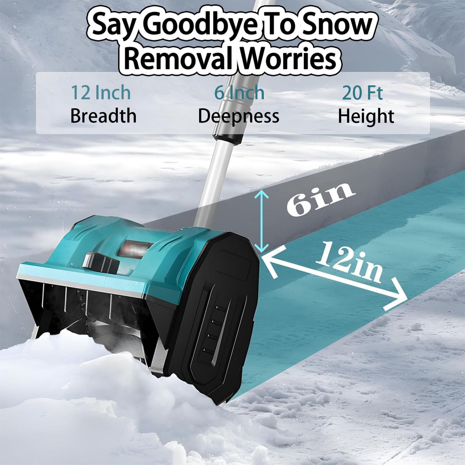 Pala da neve senza fili, spazzaneve elettrico a spinta, direzione regolabile, spazzaneve ricaricabile con batteria inclusa