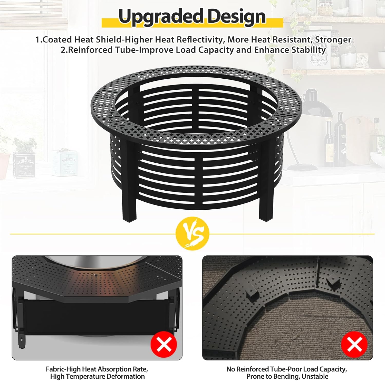 Fire Pit Surround Tabletop for Solo Stove Bonfire & Ranger 2.0 with Heat Shield, 36'' Powder-Coated Iron Surround Solo Stove Accessories for Safety & Extra Space, 25" Inner Fits Most Firepits, Black