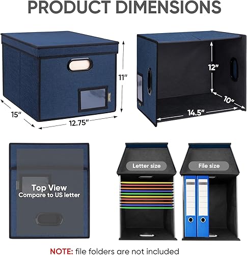 Miniatura 243 de BALEINE - Caja organizadora de archivos con tapa, organizador de carpetas plegable con riel de plástico, caja para carpetas colgantes para Gris