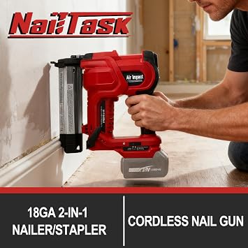 18GA Cordless Nail Gun and Stapler, 2-in-1 Brad Nailer, No Battery