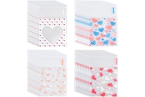 400PCS Valentine Cellophane Bags Love Heart Printed Self Adhesive Cookie Treat Bags...