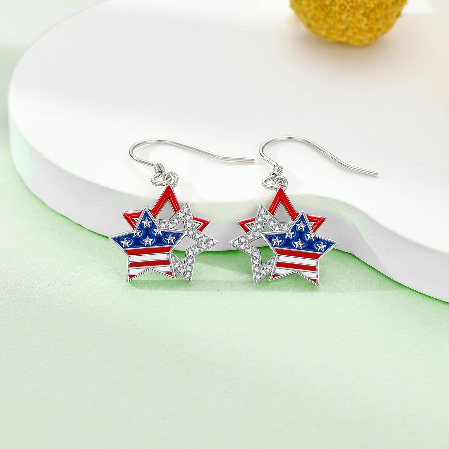 4th of July Earrings 925 Sterling Silver Patriotic American Flag Earrings USA Independence Day Jewelry Gifts for Women - Image 3