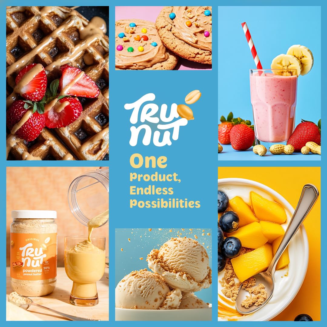Tru-Nut Poudre de Protéines de Cacahuete, 454 g - 61% de protéines végétaliennes - sans édulcorants - idéal pour les smoothies et les shakes protéinés - sans gluten