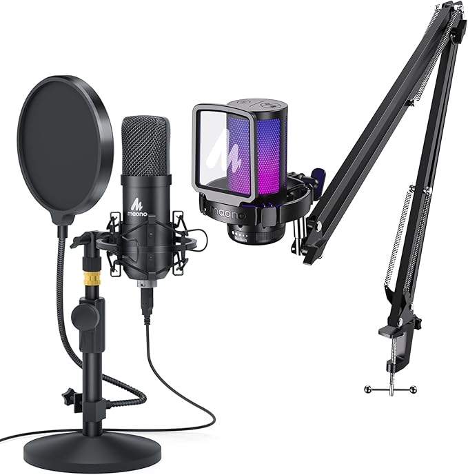 Boom Arm RGB USB Microphone, TONOR Cardioid Condenser Computer PC