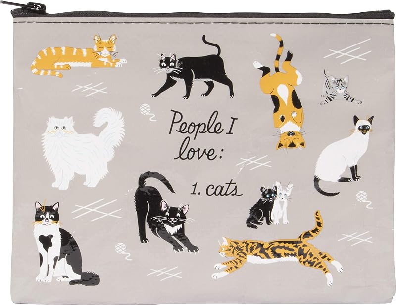 Blue Q Necessaire plana com zíper e estampa de gatos, 95% plástico reciclado