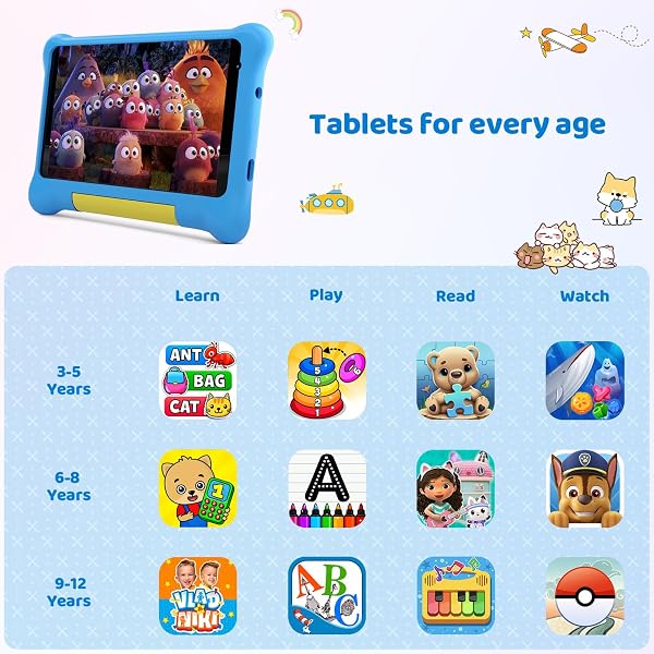 Gleeso Tablet Bambini 7 Pollici Android Tablet con Controllo Parentale, Kids Tablets 32GB+128GB TF, Kids Pre-Installato, Doppia Fotocamera,Tablet con Protettiva Antiurto Custodia(Blu) - 3