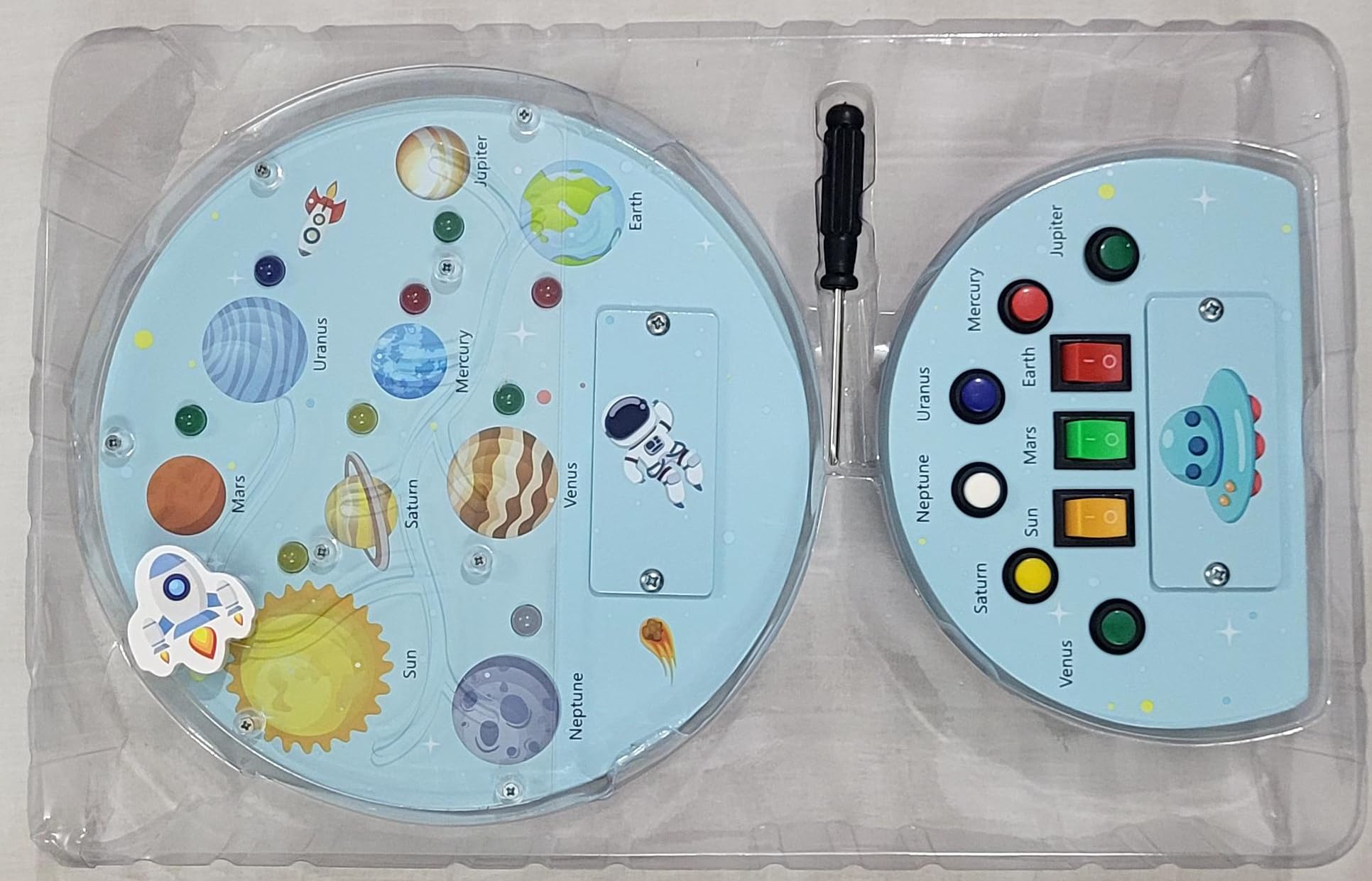 Retail Birds Wooden Space Planet LED Busy Board, 4 AAA Batteries Required