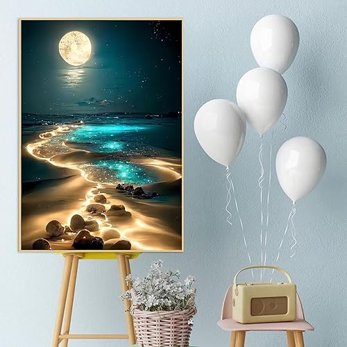 Miniatura 2 de Kits de pintura de diamantes de luna para adultos, kits de arte de diamantes de luna de playa, kit de arte de diamantes de imitación de cristal de