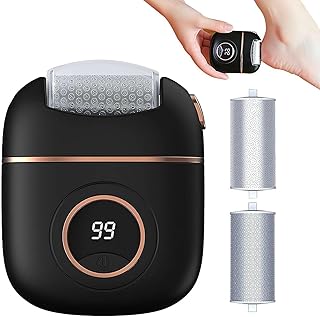 جهاز باديكير محمول قابل لإعادة الشحن لإزالة الجلد الجاف والميت والصلب. مزود بقطعتين رؤوس دوارة وبسرعتين وإضاءة مدمجة وتصميم مقاوم للماء، مثالي للعناية بالقدم في المنزل واثناء التنقل (اسود)