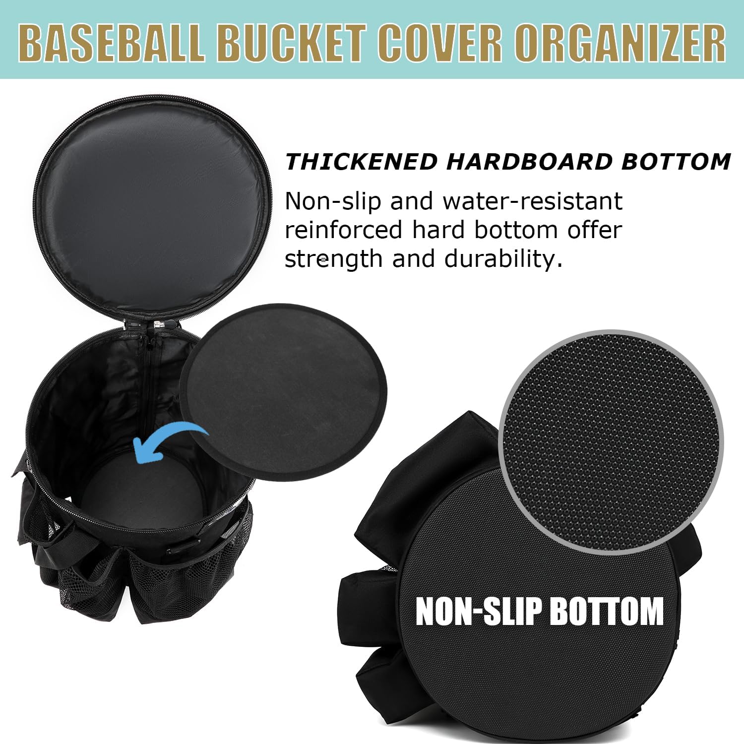 Baseball Bucket Bag Baseball Coaching Accessories Organizer Tactical Style Softball Bucket Bag with Anti-Slip Bottom, Multiple Pockets for Bat, Gloves, Scoreboards