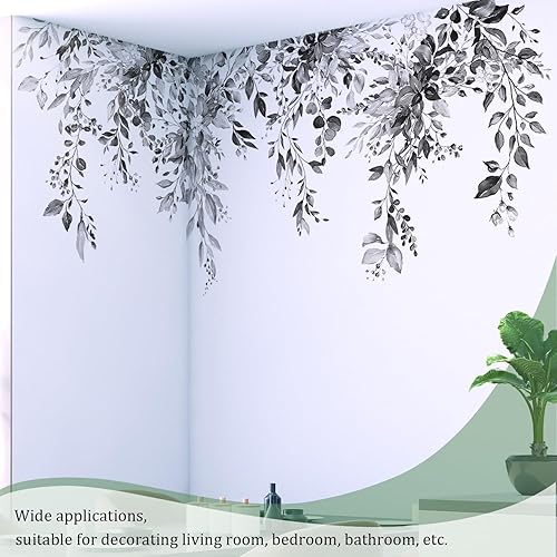 Miniatura 4 de Calcomanías de pared de flores colgantes para despegar y pegar, calcomanías de pared de vinilo de hojas florales grandes, vid extraíble, decoración