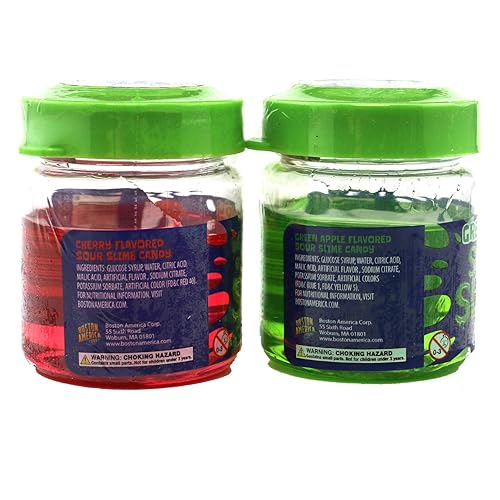 Miniatura 5 de Caramelo líquido de slime agrio (paquete de 3 surtidos) cereza y manzana verde, cuchara interior tapa. con 2 calcomanías GosuToys