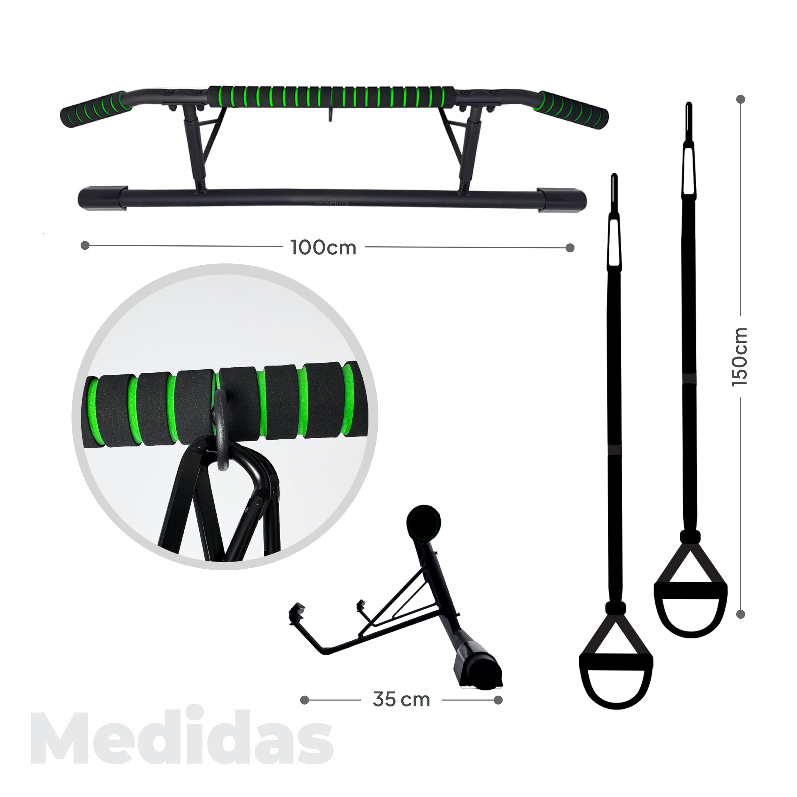 OcioDual Barra de Dominadas Puerta sin Tornillos + Correas de Entrenamiento en Suspensión, Pull Up Bar Door, Ejercicio en Casa, Barra Dominadas Puerta Plegable, Fitness en Casa