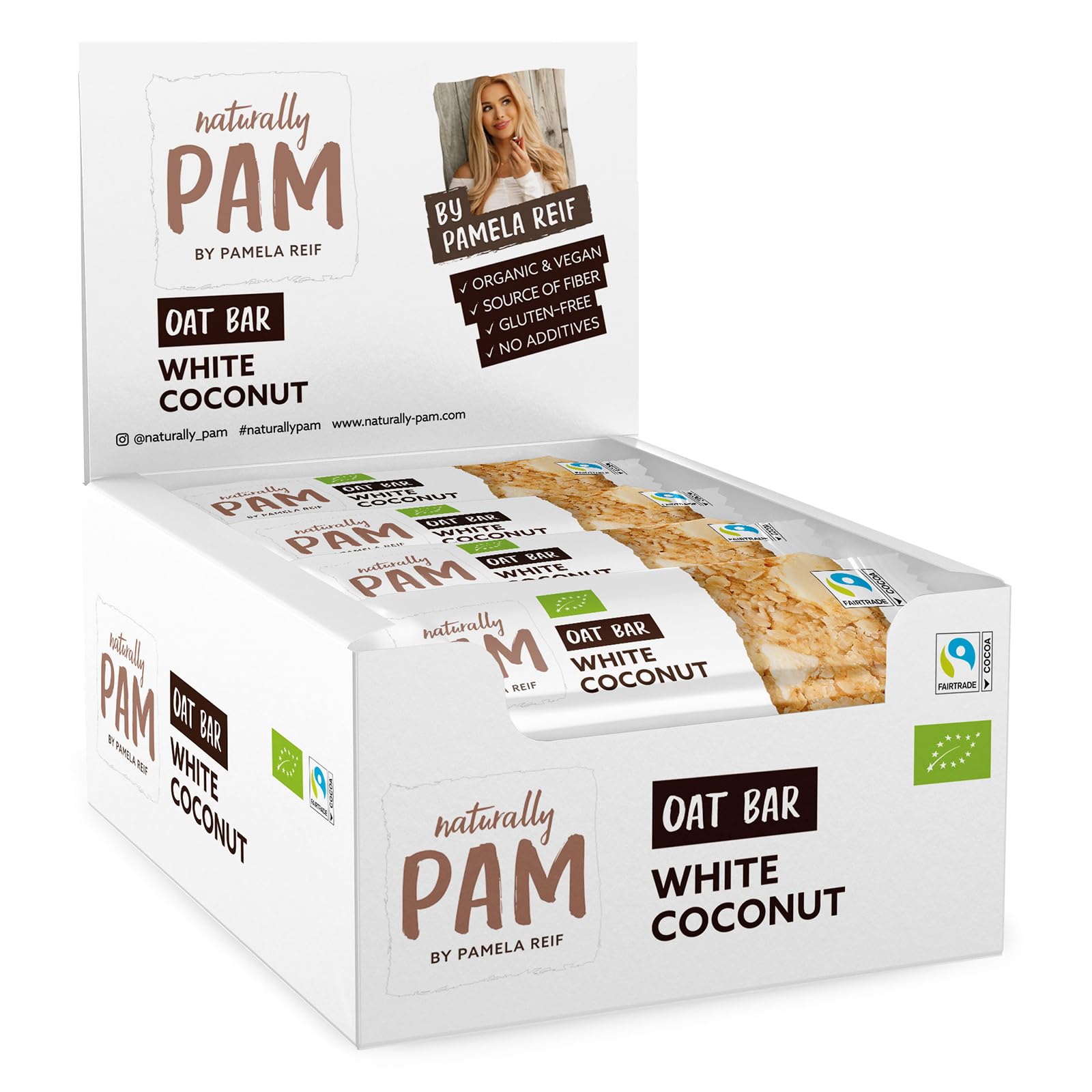 Naturally Pam Oat Bar - Bio Haferriegel von Pamela Reif - Müsliriegel aus Haferflocken & Nüssen - Vegan & Glutenfrei - White Coconut 12 x 40g