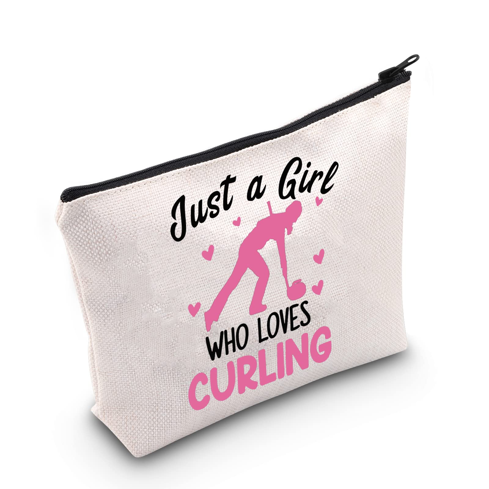 MYOSPARK Curling Gift for Girl Just a Girl Who Loves Curling Makeup Bag Travel Toiletry Bag Curling Lovers Gift Winter Sports Lovers Gift, Loves Curling Bag