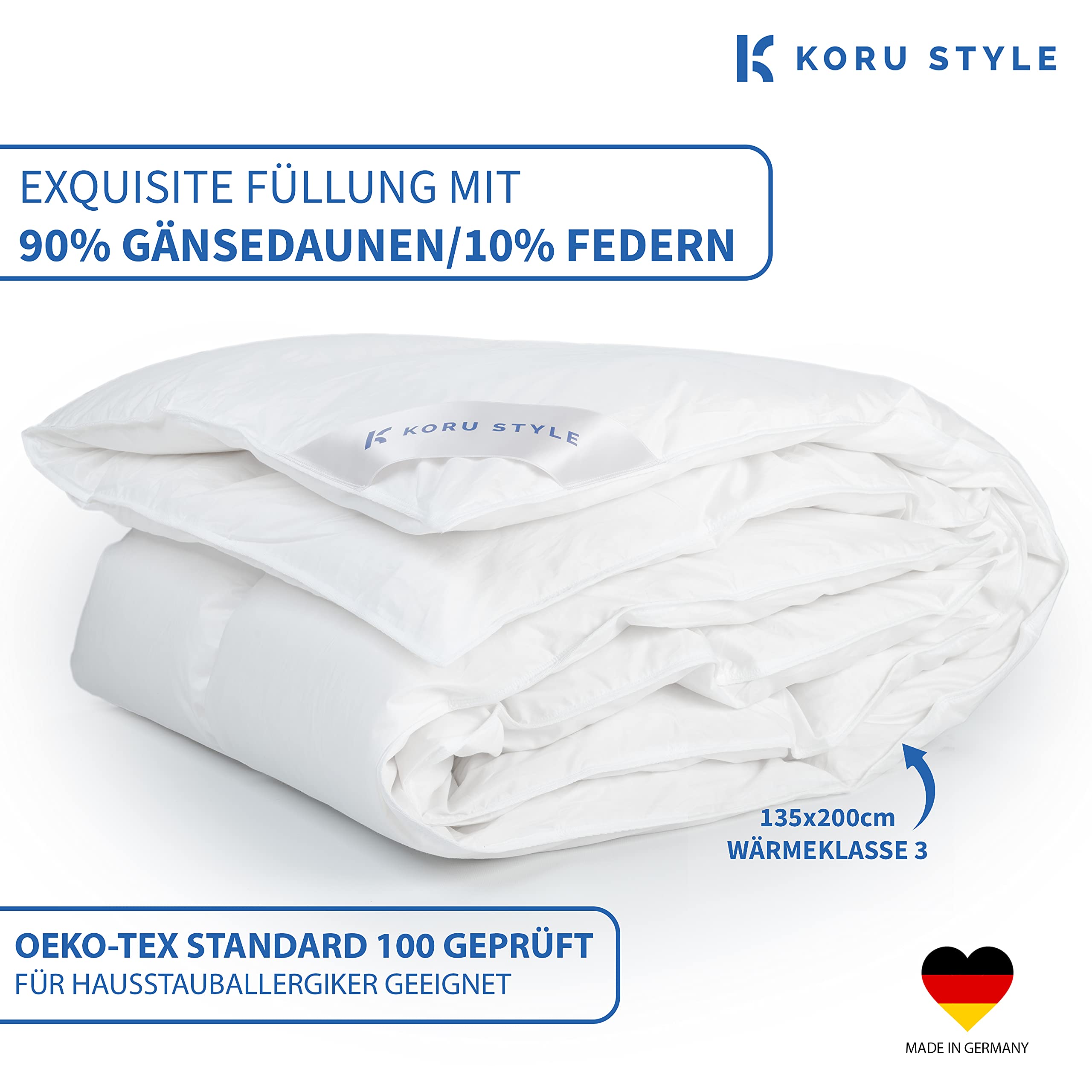 Royal Daunen Bettdecke 135x200 cm – 90% Gänsedaunen / 10% Federn – leichte Sommerdecke 135x200 cm – Luxus Daunendecke – Made in Germany – Wärmeklasse 1 (leicht)