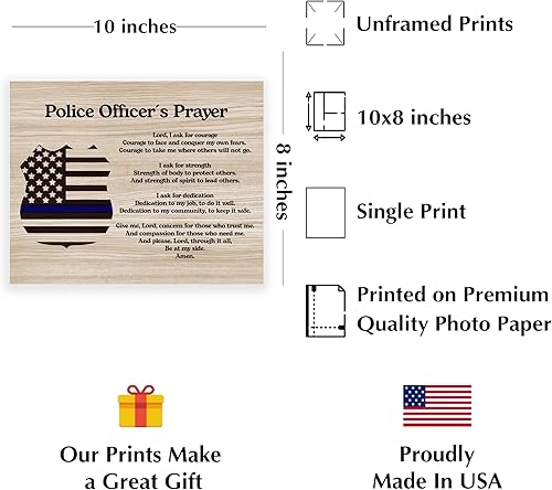 Miniatura 2 de AMERICAN LUXURY GIFTS Police Officer’s Prayer - Motivational Wall Decor 10x8 Unframed, Inspirational Thin Blue Line Print for Rustic Home, Office,
