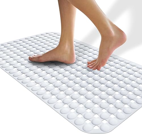 SELIBRE Tapete antideslizante para bañera con potentes ventosas de 0.78 pulgadas y orificios de drenaje, lavable a máquina y de secado rápido,