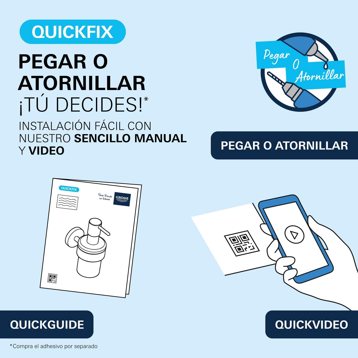 GROHE Start Cube QuickFix - Colgador de baño individual, cromo, para pegar (pegamento QuickGlue A1) o atornillar, ref. 40961000