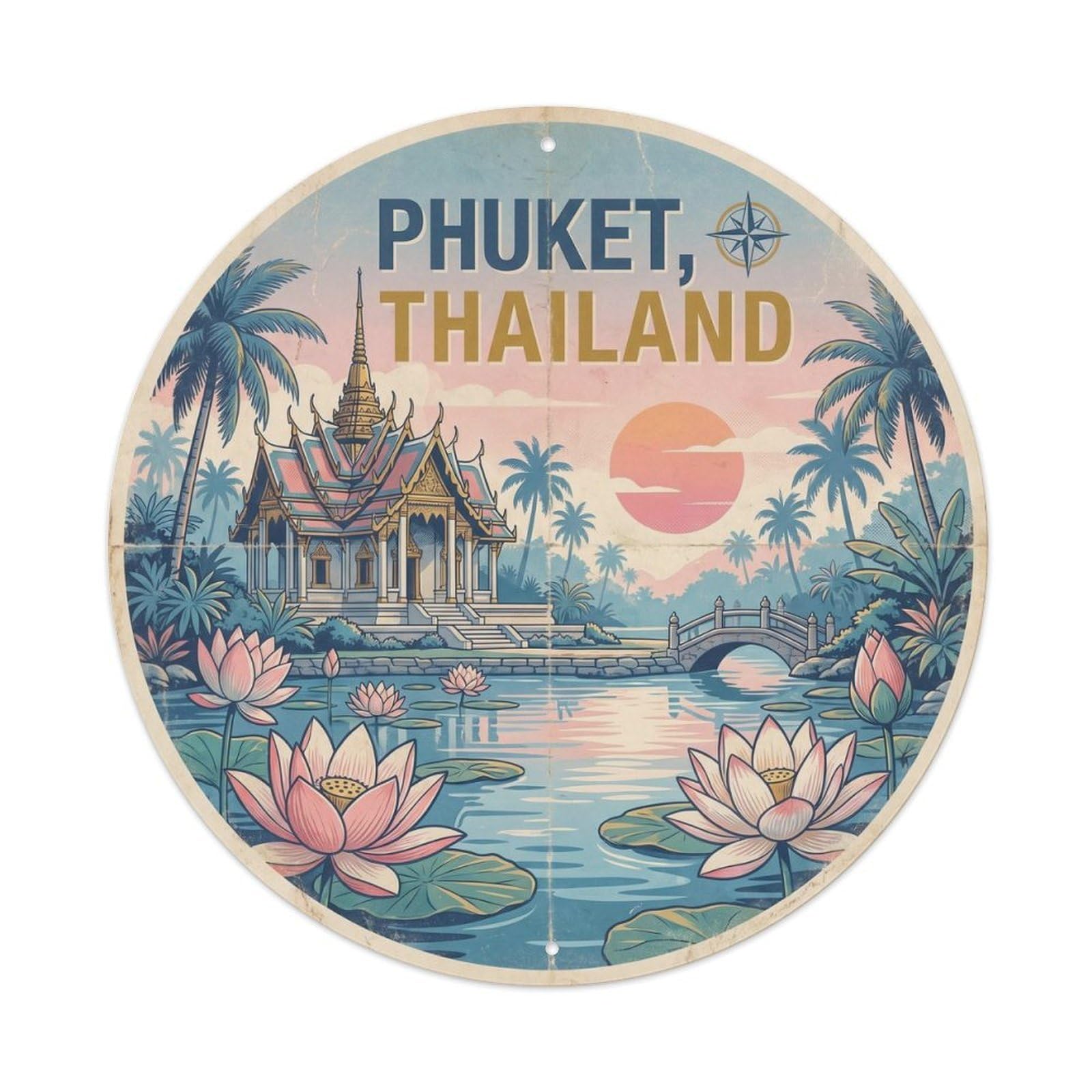 Phuket Temple Water Lily Pond Buddhist Heritage Sacred Metal Tin Sign