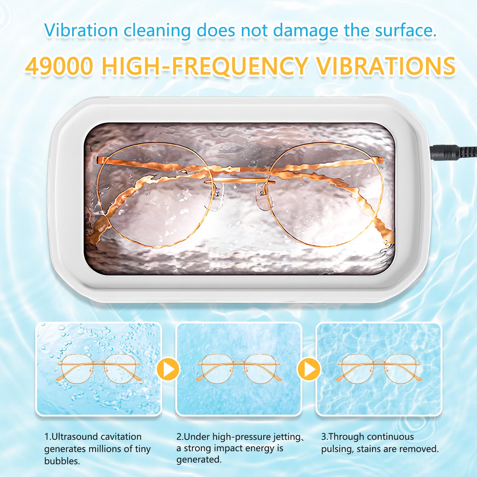 Nettoyeur Ultrasons 650ML Professionnel 49kHz 3 Réglages de Temps Nettoyage en Profondeur 360° Bac en Acier Inox pour Lunettes Bijoux Dentiers Montres Tête de Rasoir