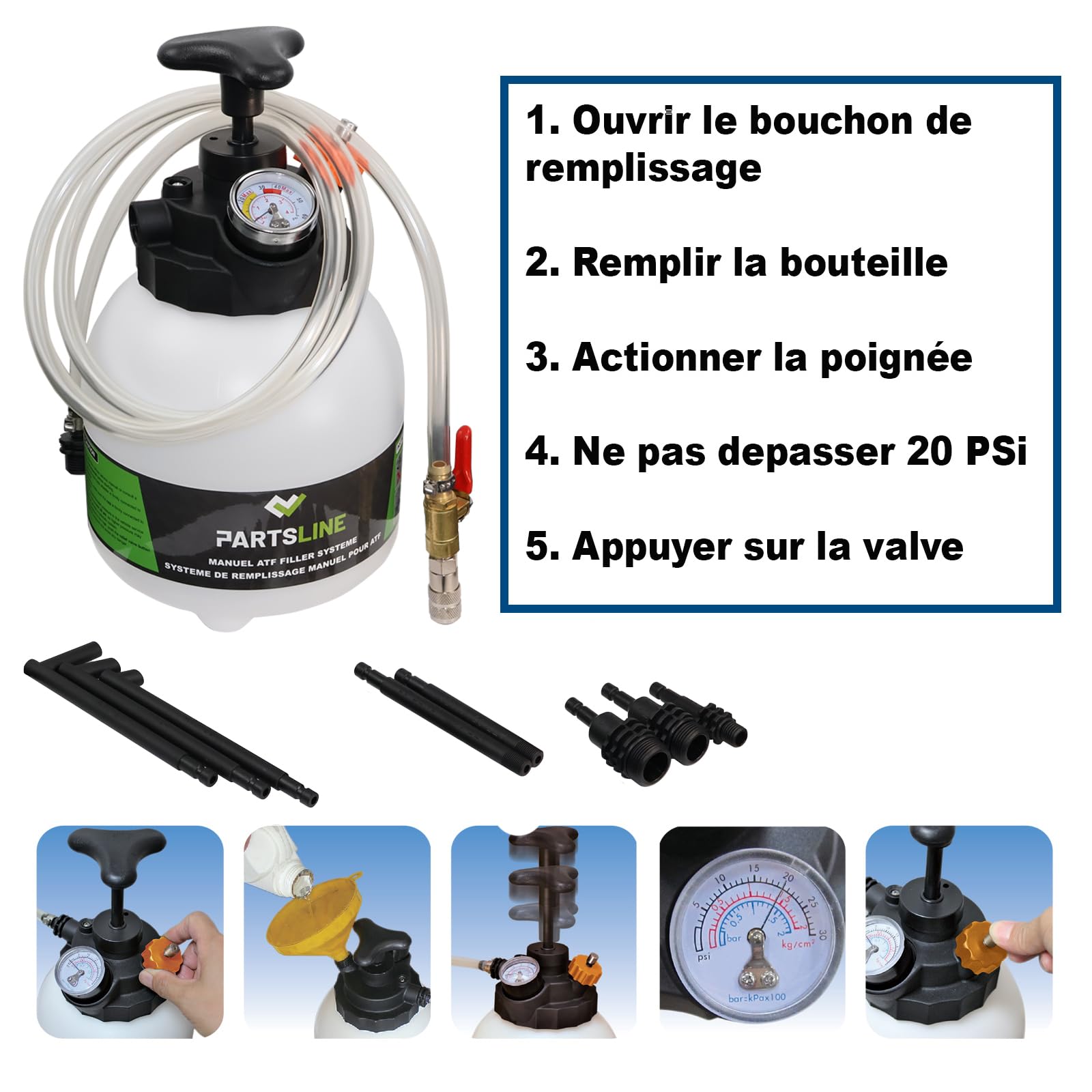Partsline Pompe Manuelle de Remplissage d'Huile de Boîte avec Adaptateurs