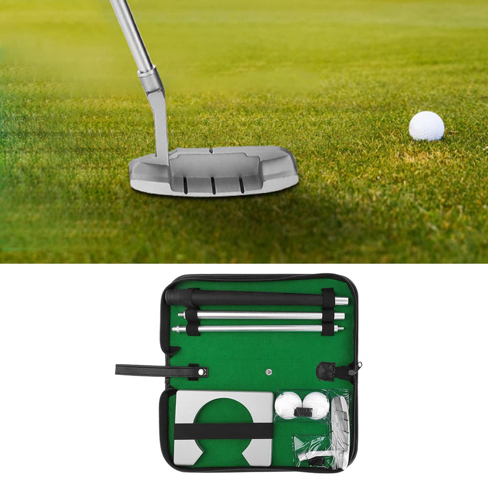BuyWeek Set Putter da Golf, Attrezzatura da Allenamento da Golf Portatile Putter Set con 2 Palline Borsa da Trasporto con Cerniera per Casa Ufficio