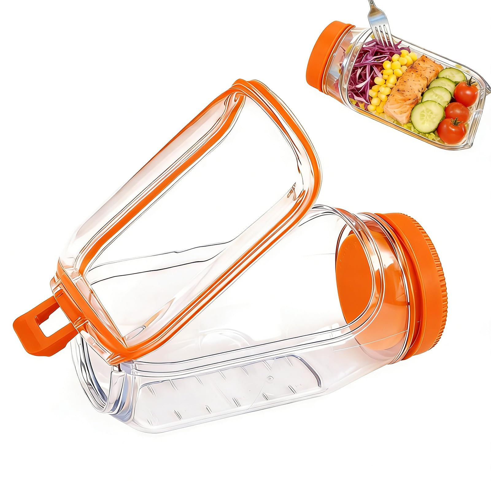 CUTIECLUB Salad Pod Portable Salad Jars Side Opening Leakproof Containers for Lunch, Meal Prep, Travel, Office, and Outdoor Use Orange