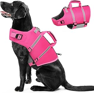 PUZAUKAL Life Jacket Dog Ripstop Dog Life Jacket with Rescue Handle and Reflective Stripes Adjustable Dog Life Jacket for Small Medium Large Dogs, Pink-S product image