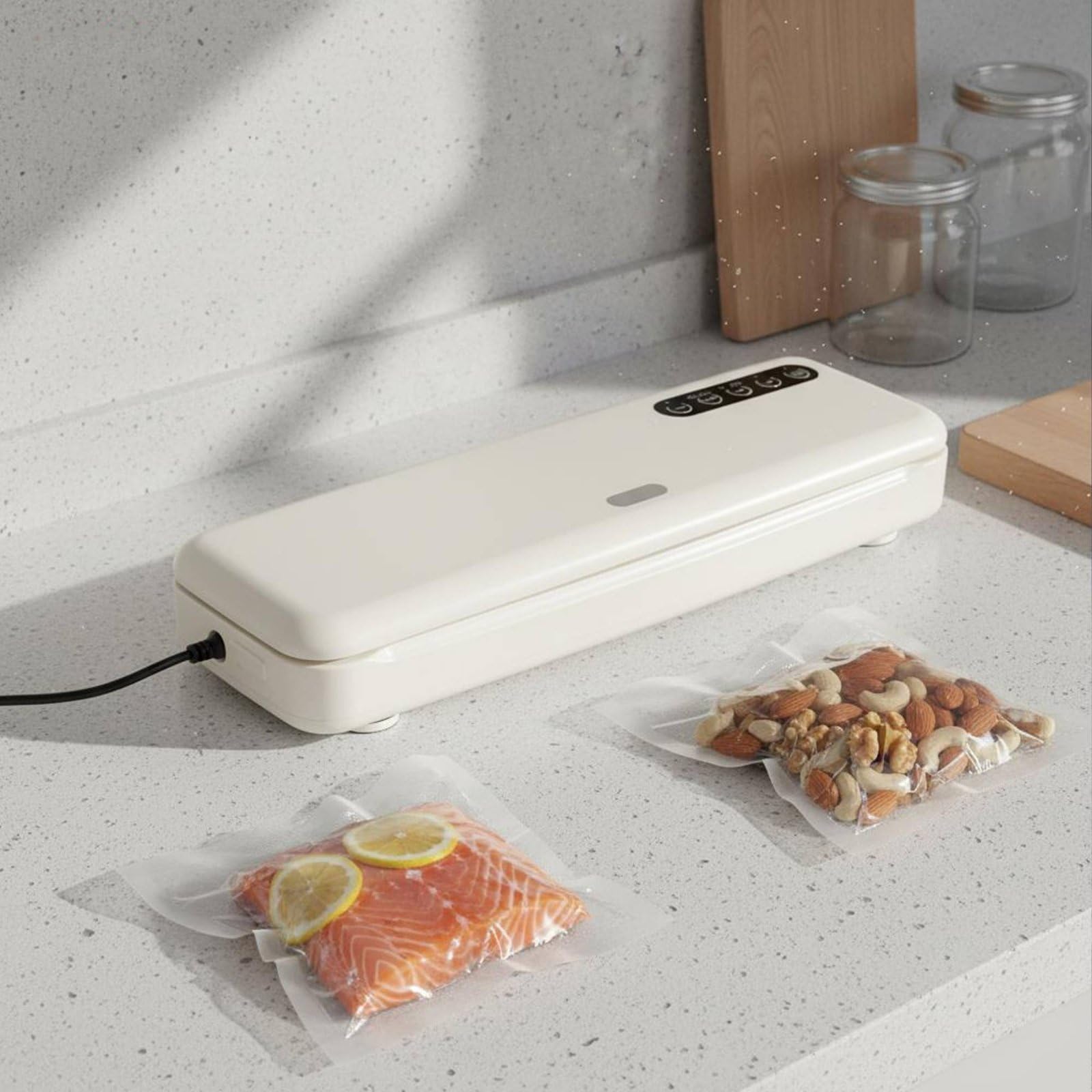 Colcolo Envasadora al Vacío Máquina Selladora Alimentos Sellador Conservador Empaquetadora Hogar Succión Ajustable Sella Bolsas Adecuada para Cocina Doméstica, White