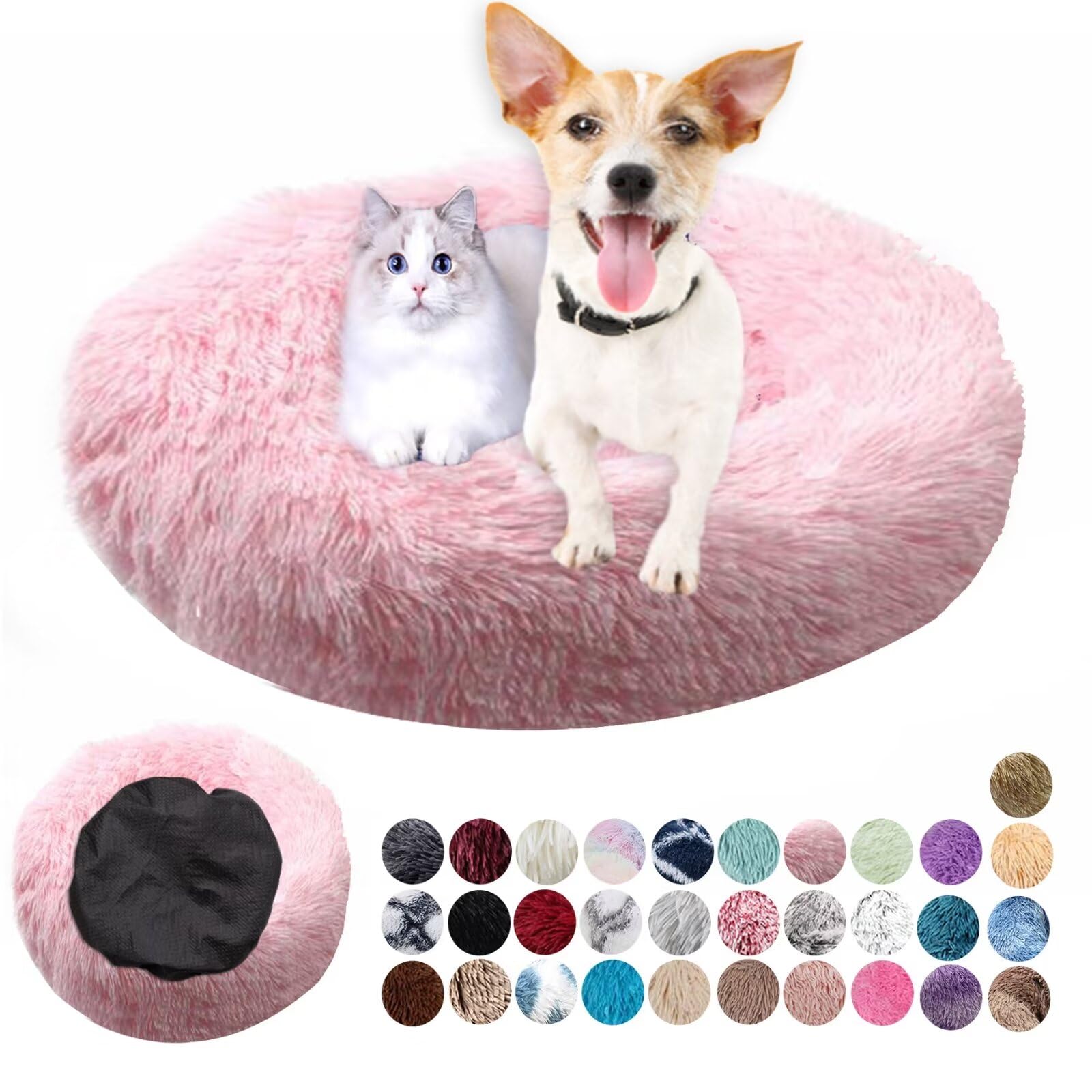 Pale Pink 60cm Soft Fluffy Round Calming Pet Beds Plush Anti-Anxiety, Anti-Slip Easily Washable Dog Beds Improving Sleeping and Warm, Small Medium Large