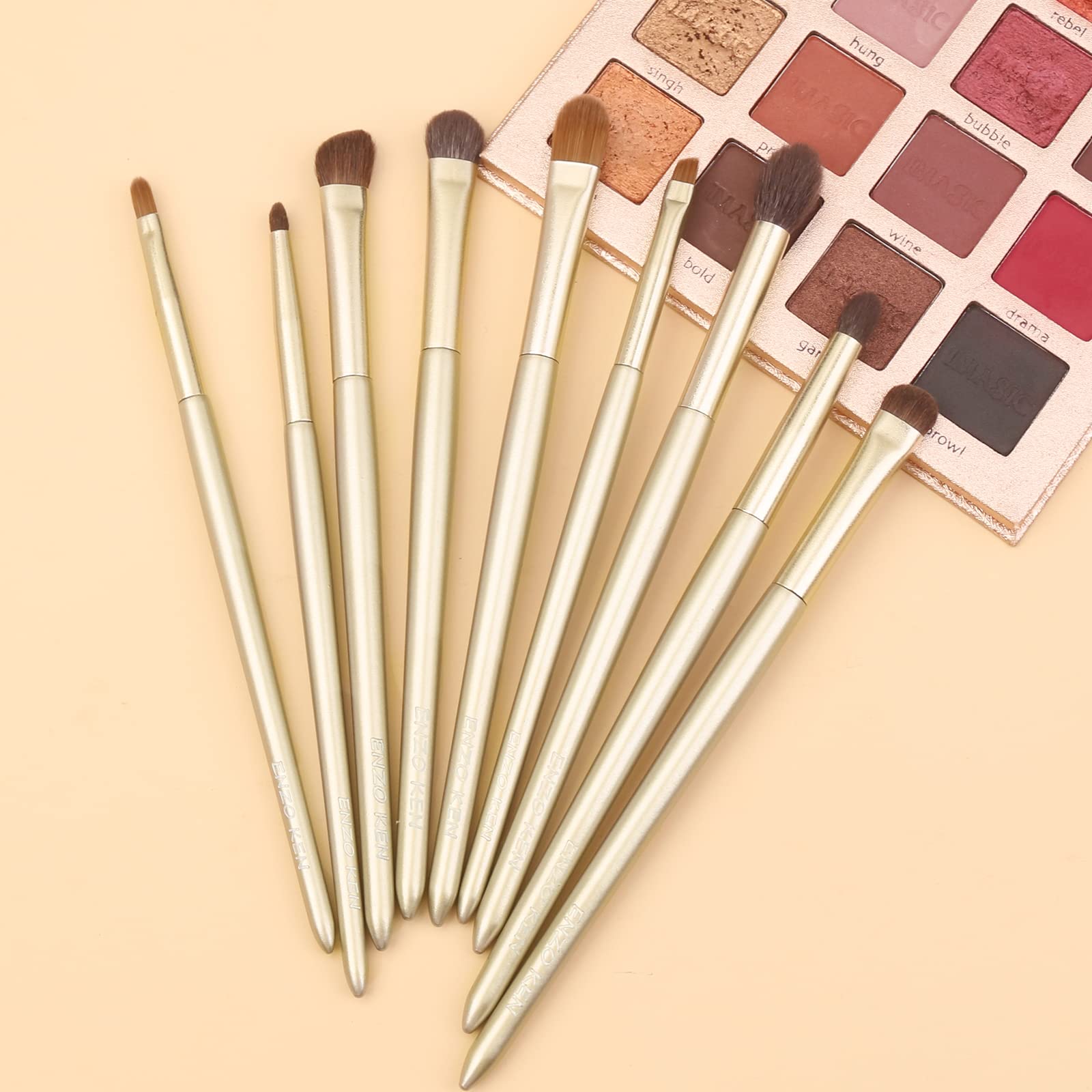 ENZO KEN Natürliches Haar Lidschatten Make up Pinsel Set mit Handtasche, für Unteraugen Concealer Mischung, Rauchige Augen, Augenbraue, Geschwollene Augenringe. E200-Gold