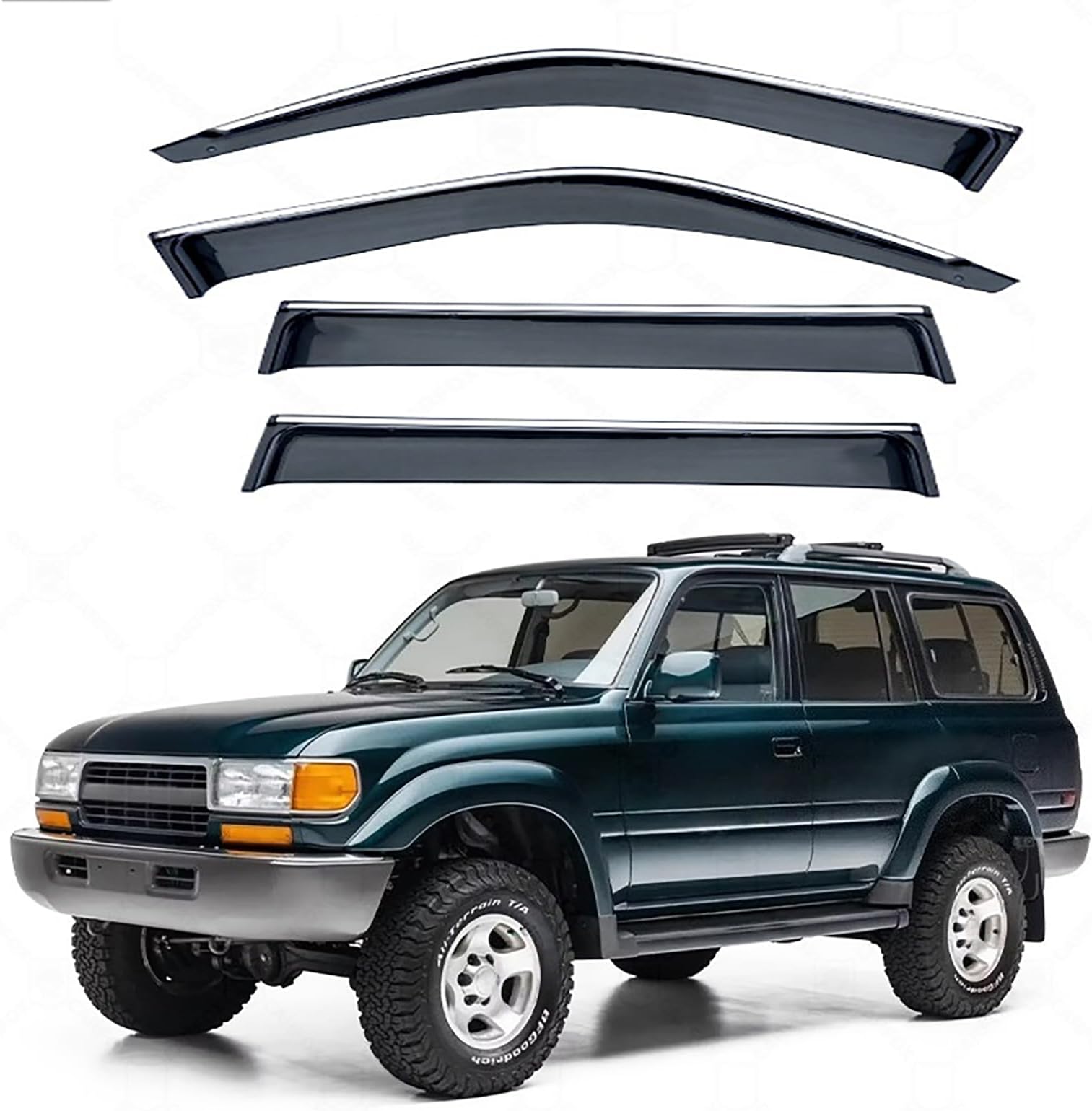 Window Visors Rain Guards Shield for Toyota Land Cruiser 80 Series 1990-1997，Outside Tape-On Sun Guard Vent Visor Side Window Wind Deflectors Accessories