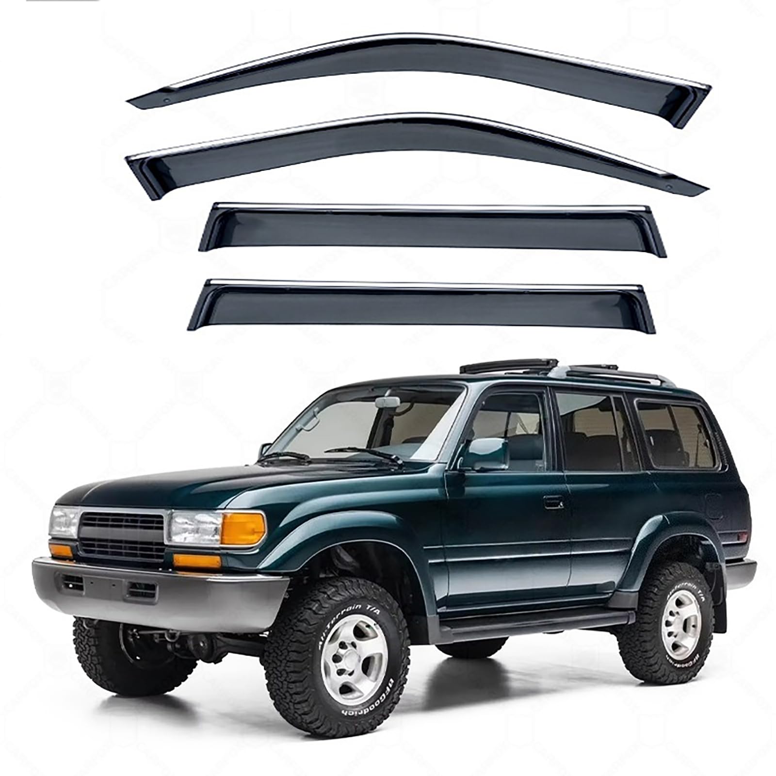 Window Visors Rain Guards Shield for Toyota Land Cruiser 80 Series 1990-1997，Outside Tape-On Sun Guard Vent Visor Side Window Wind Deflectors Accessories