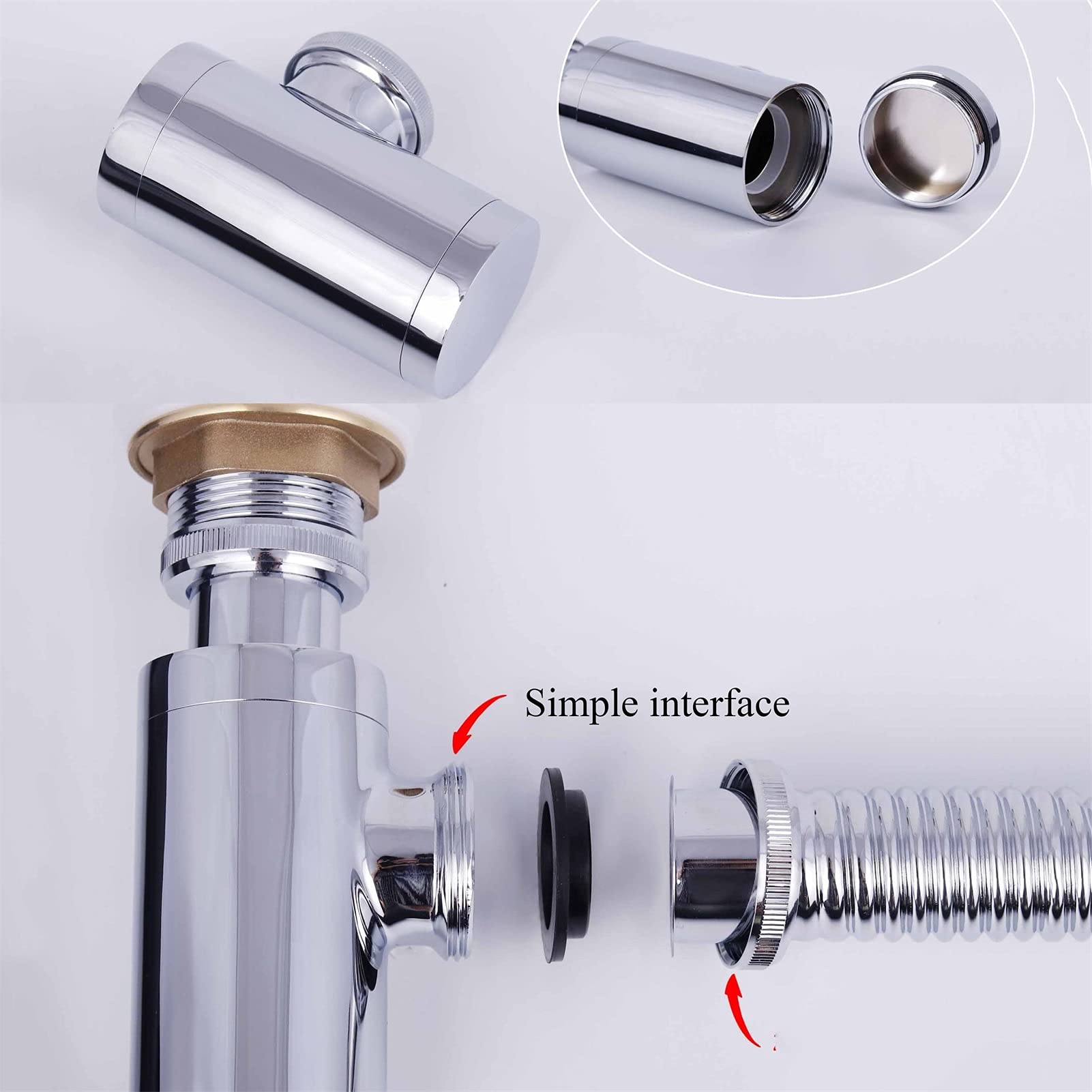 AnSafe Tubo De Desagüe del Fregadero, Cobre Colador Antiolor Y Antibloqueo. Agujero De Desbordamiento Altura Ajustable Flexible Fila De Pared Fila De Tierra Fácil Instalación (tamaño : 30CM)