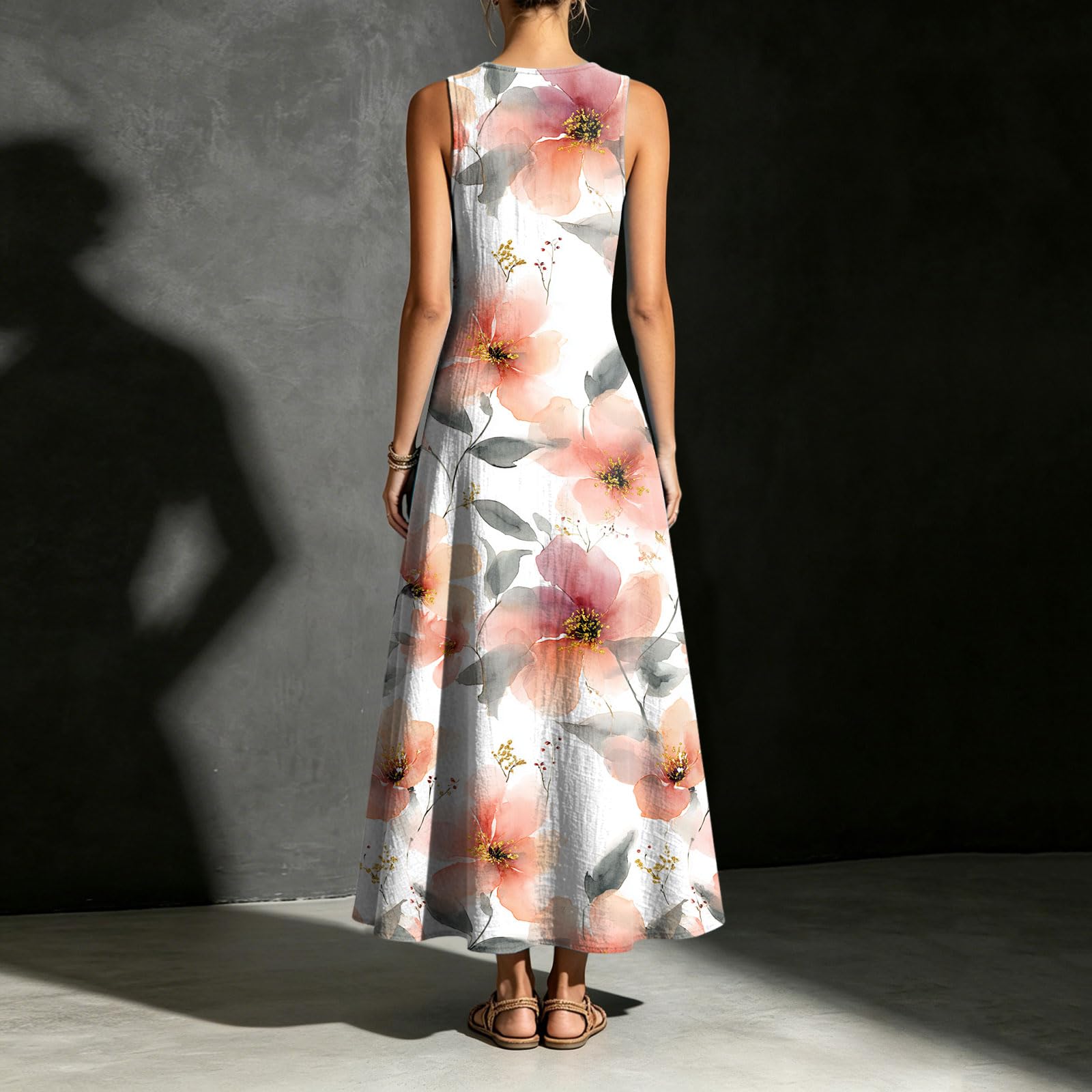 Abbigliamento Estivo Abito Estivo da Donna Senza Maniche con Fantasia Floreale, Bottoni Asimmetrici e Scollo a V. Vestito Mare Donna