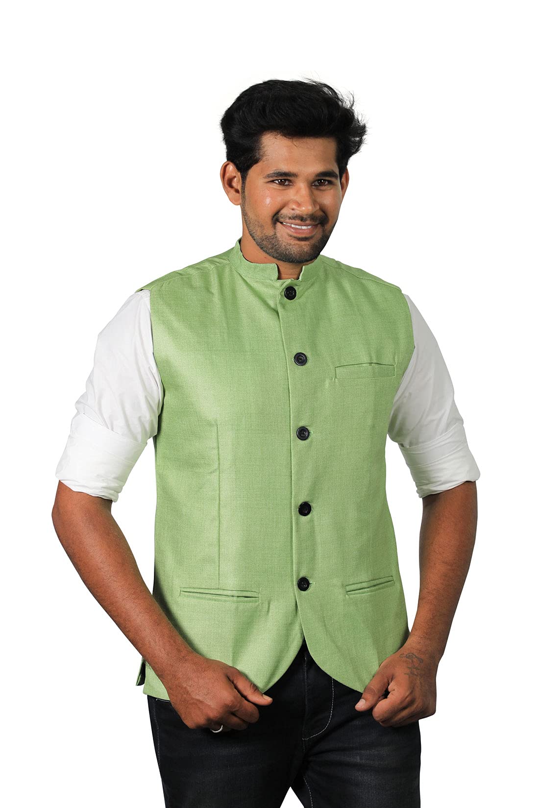 prakasam cotton Men's Cotton Blend Nehru Jacket(Sleeveless wait coat)- Colour : Pista-picture-20