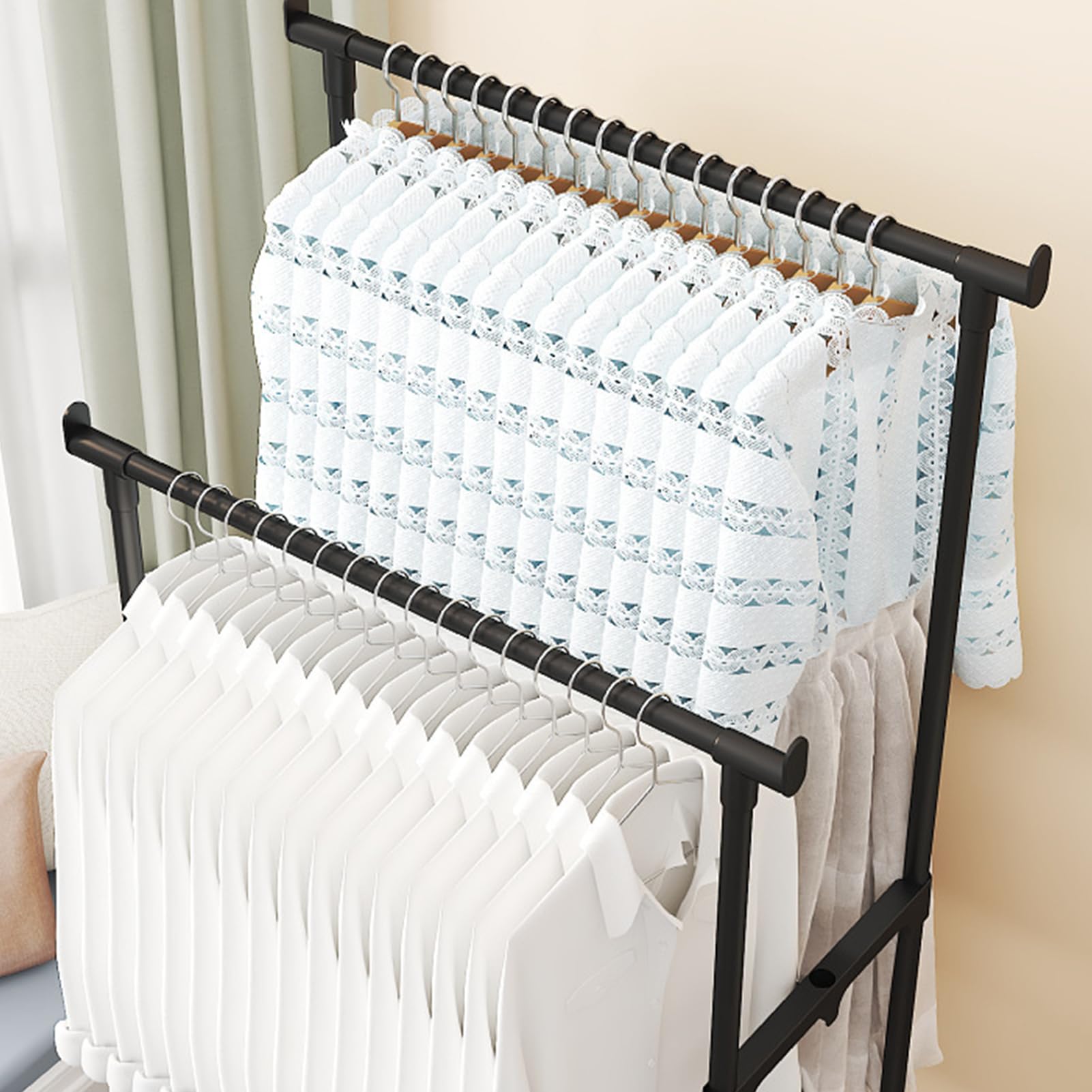 Burro De Ropa - Colgador De Vestimenta, Guardarropa | Soporte De Ropa Con Doble Barra Reforzada, Organizador De Vestuario Con Ruedas Giratorias Para Baño, Balcón, Habitación Juvenil, Garaje