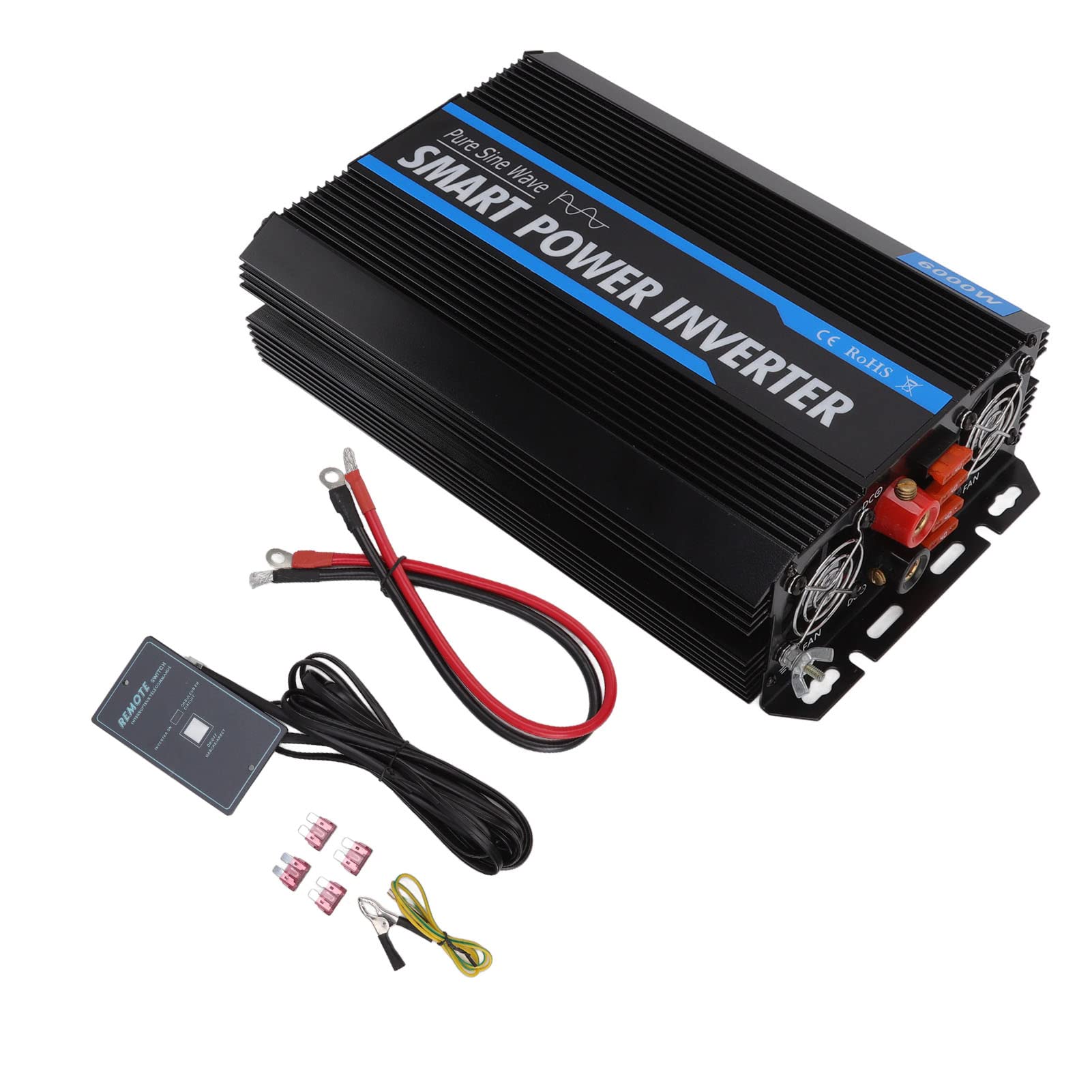 Domary Inverter di Potenza da 6000 W 12 V a Onda Sinusoidale con Doppie Ventole di Raffreddamento e Interruttore Remoto per Solare Domestico